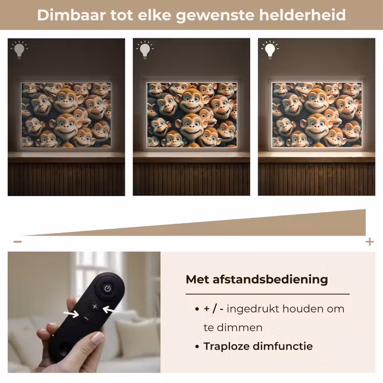 Aap - Dieren - Bruin - Design - Meiden - Jongens Light Box met batterij (Wandlamp kind) middel -USP_dimbaarNL
