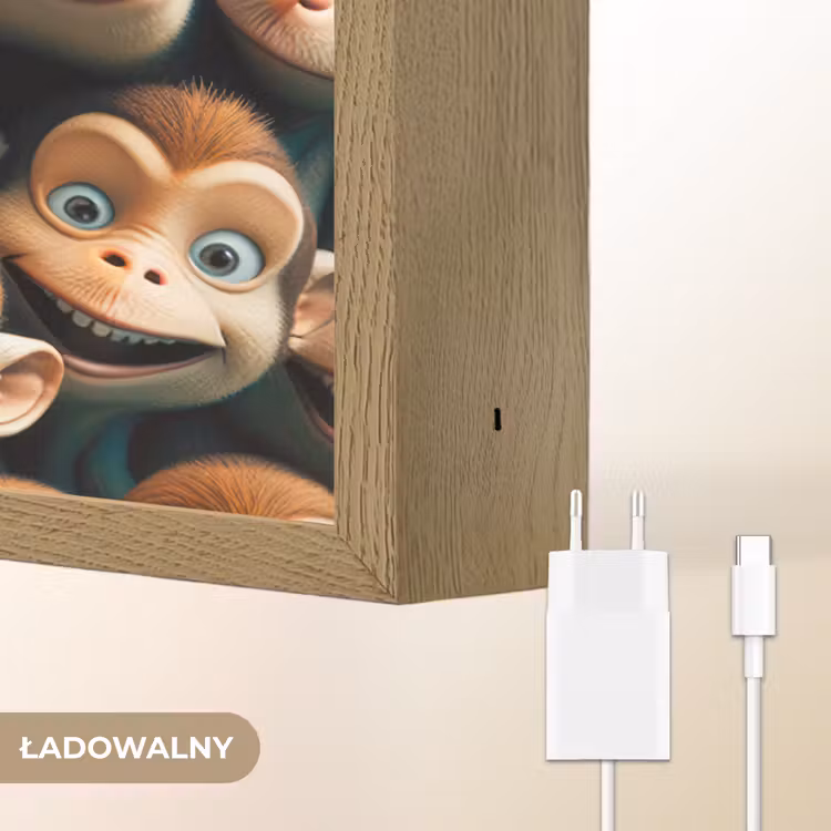 Aap - Dieren - Bruin - Design - Meiden - Jongens Light Box met batterij (Wandlamp kind) middel -USP_websiteoplaadbaarNL