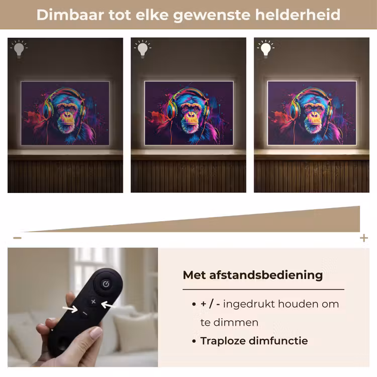 Aap - Koptelefoon - Muziek - Kleurrijk Light Box met batterij (Wandlamp kind) middel -USP_dimbaarNL