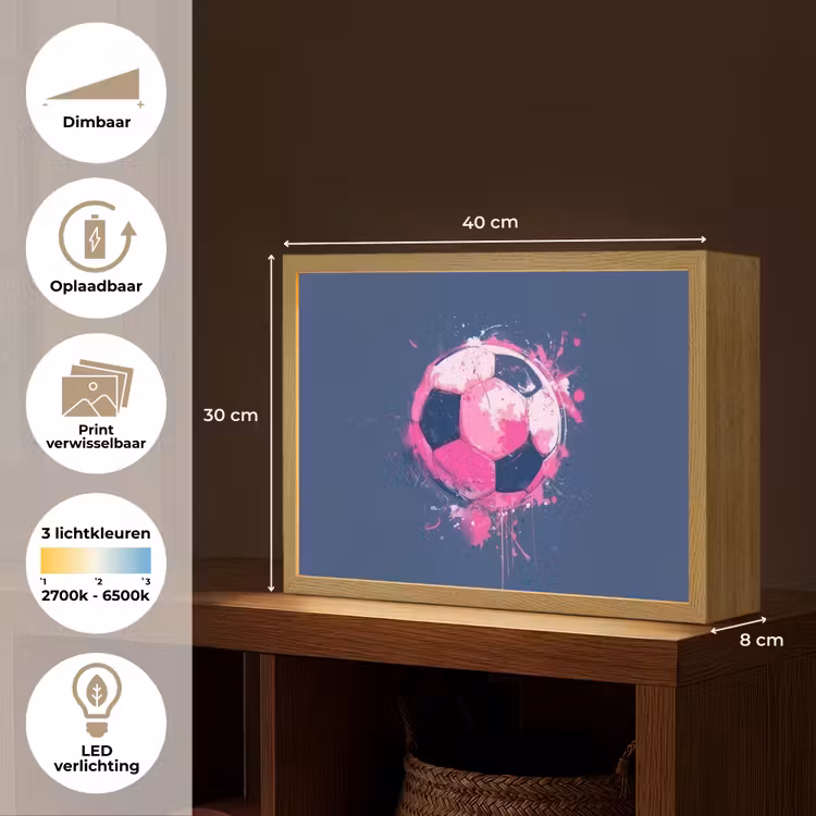 Abstract - Voetbal - Spatten - Roze Light Box met batterij (Wandlamp kind) middel -USP_websiteoverzichtNL