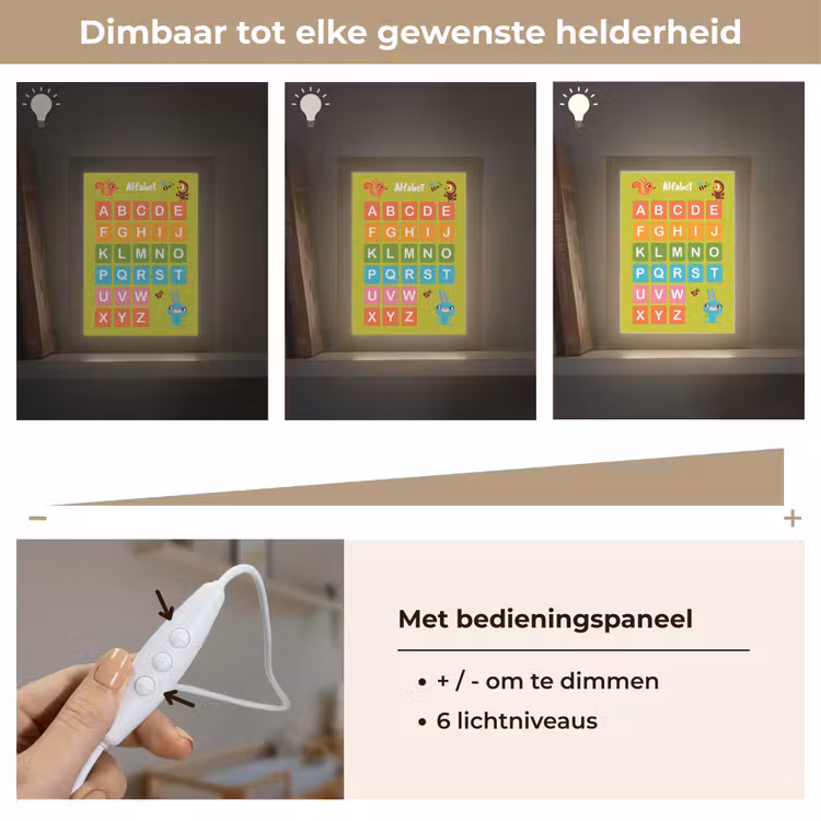 Alfabet - Educatief - Letters leren voor kinderen - Groen - Dieren Light Box met kabel (Wandlamp kind) klein -USP_dimbaarNL