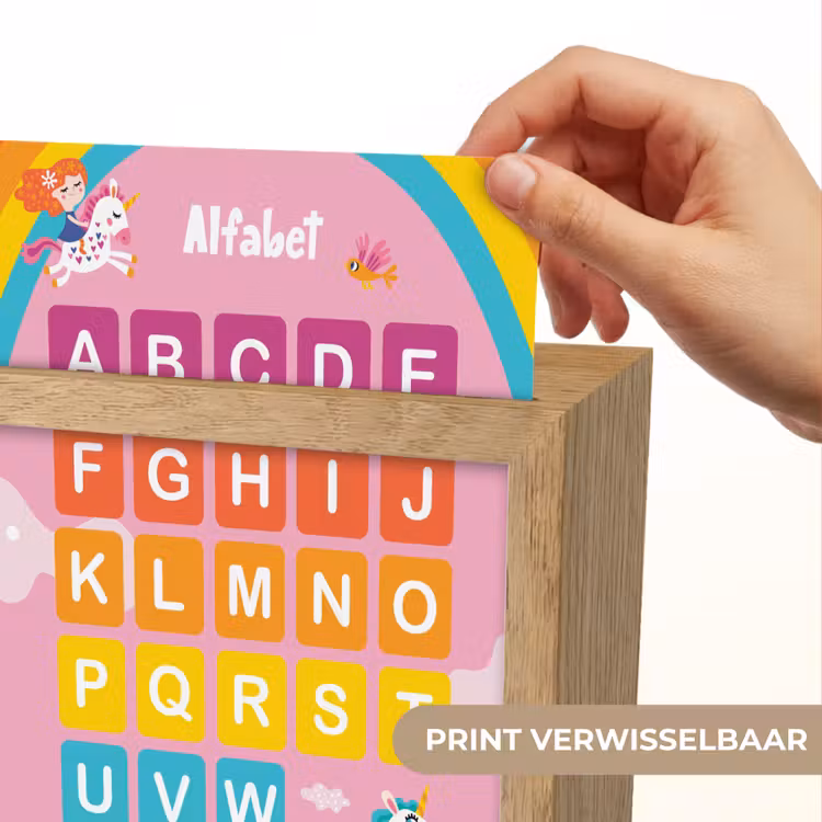 Alfabet - Educatief - Letters leren voor kinderen - Roze - Eenhoorn Light Box met kabel (Wandlamp kind) klein -USP_websiteprintNL