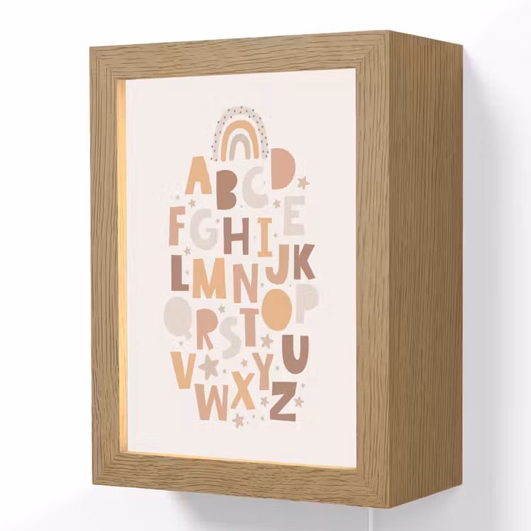 Alfabet - Sterren - Regenboog - Pastel kleuren - Educatief Light Box met kabel (Wandlamp kind) klein -3d