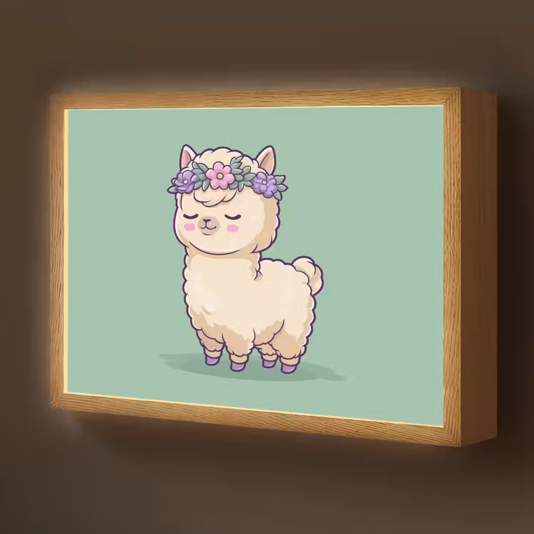 Alpaca - Groen - Bloemendiadeem Light Box met batterij (Wandlamp kind) middel -z3d_website