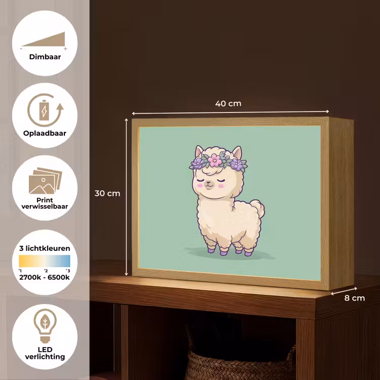 Alpaca - Groen - Bloemendiadeem Light Box met batterij (Wandlamp kind) middel -USP_websiteoverzichtNL