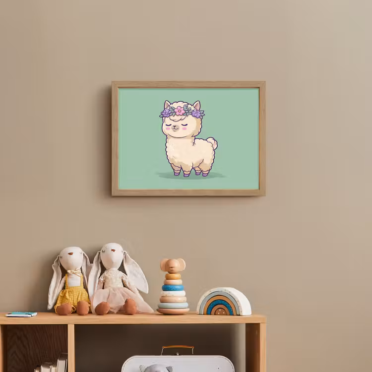 Alpaca - Groen - Bloemendiadeem Light Box met batterij (Wandlamp kind) middel -sfeer2_kind