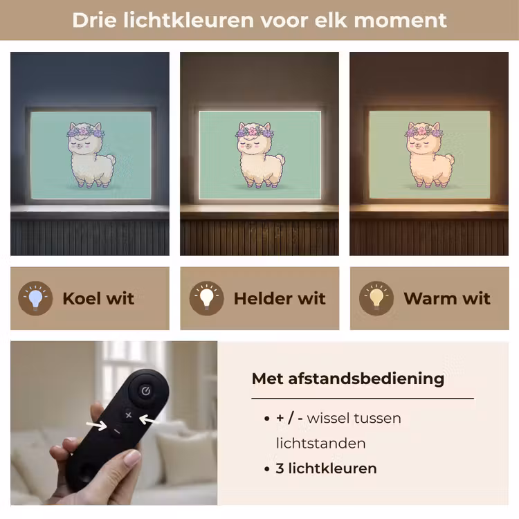 Alpaca - Groen - Bloemendiadeem Light Box met batterij (Wandlamp kind) middel -USP_lichtkleurNL