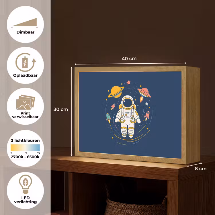 Astronaut - Planeten - Raket Light Box met batterij (Wandlamp kind) middel -USP_websiteoverzichtNL