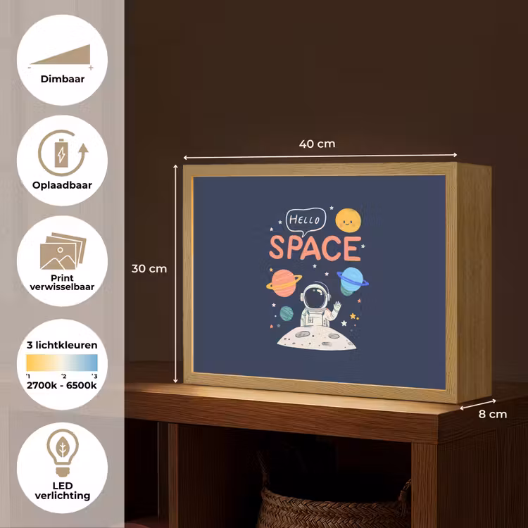 Astronaut - Ruimte - Planeten Light Box met batterij (Wandlamp kind) middel -USP_websiteoverzichtNL