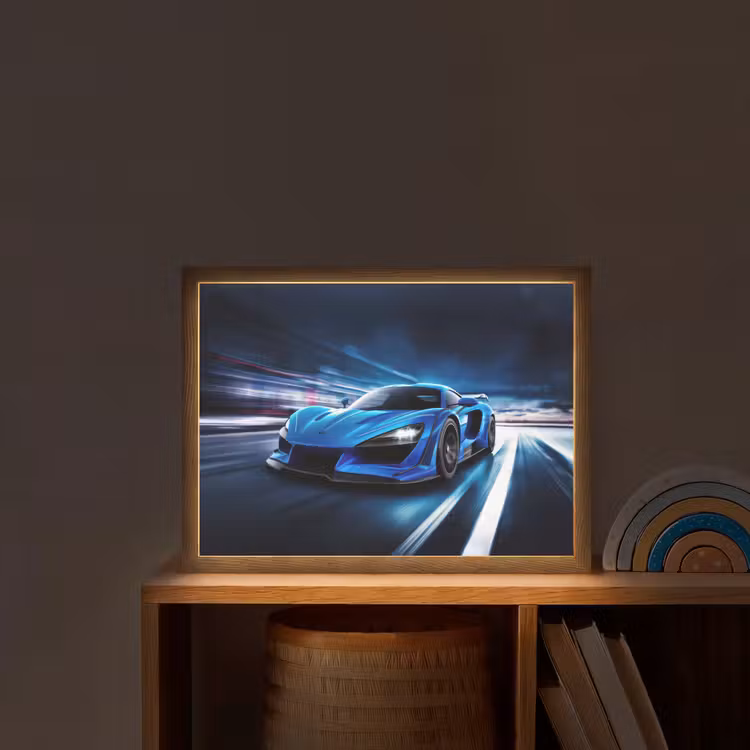 Auto - Blauw - Jongens - Kind Light Box met batterij (Wandlamp kind) middel -sfeer1_kind