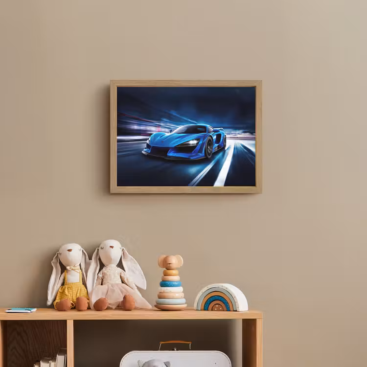 Auto - Blauw - Jongens - Kind Light Box met batterij (Wandlamp kind) middel -sfeer2_kind