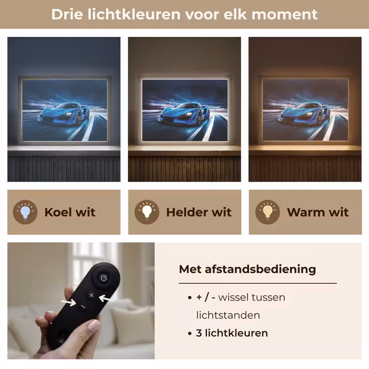 Auto - Blauw - Jongens - Kind Light Box met batterij (Wandlamp kind) middel -USP_lichtkleurNL