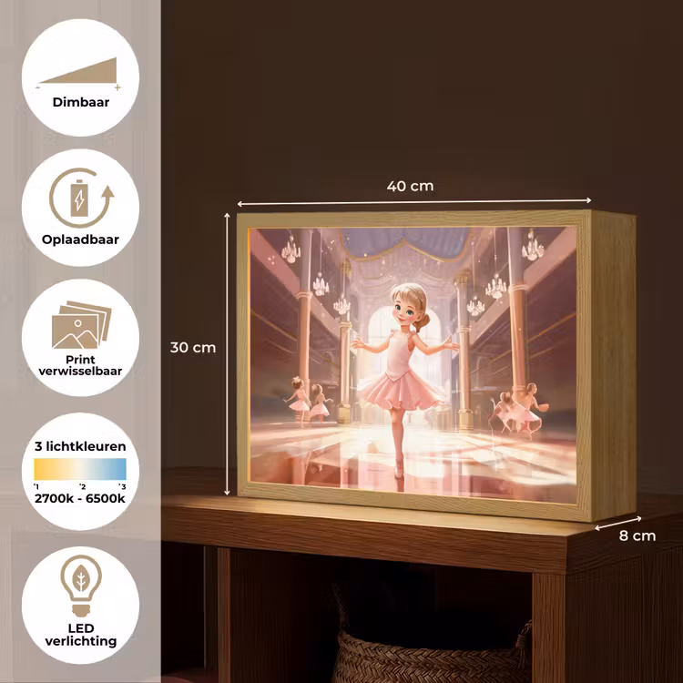 Ballerina - Meisjes - Roze - Kinderen Light Box met batterij (Wandlamp kind) middel -USP_websiteoverzichtNL