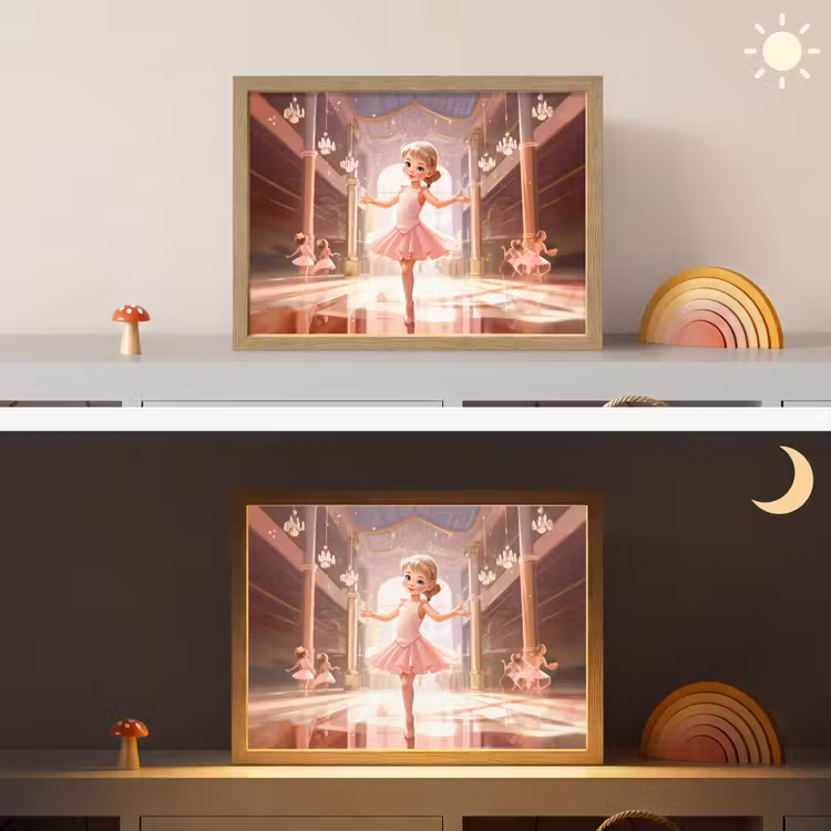 Ballerina - Meisjes - Roze - Kinderen Light Box met batterij (Wandlamp kind) middel -sfeer3_kind