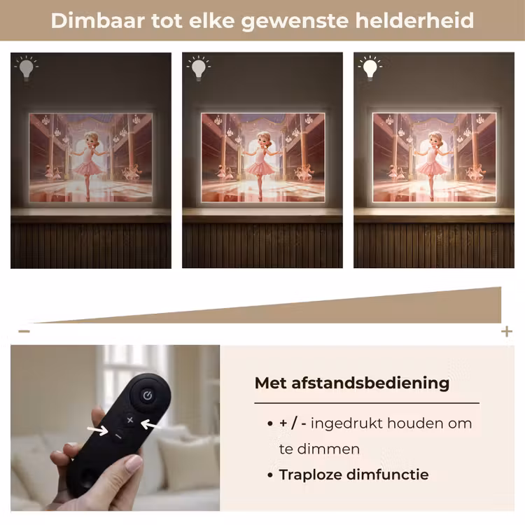 Ballerina - Meisjes - Roze - Kinderen Light Box met batterij (Wandlamp kind) middel -USP_dimbaarNL