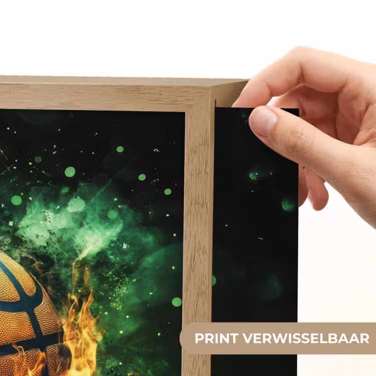 Basketbal - Vuur - Vlammen - Groen Light Box met batterij (Wandlamp kind) middel -USP_websiteprintNL