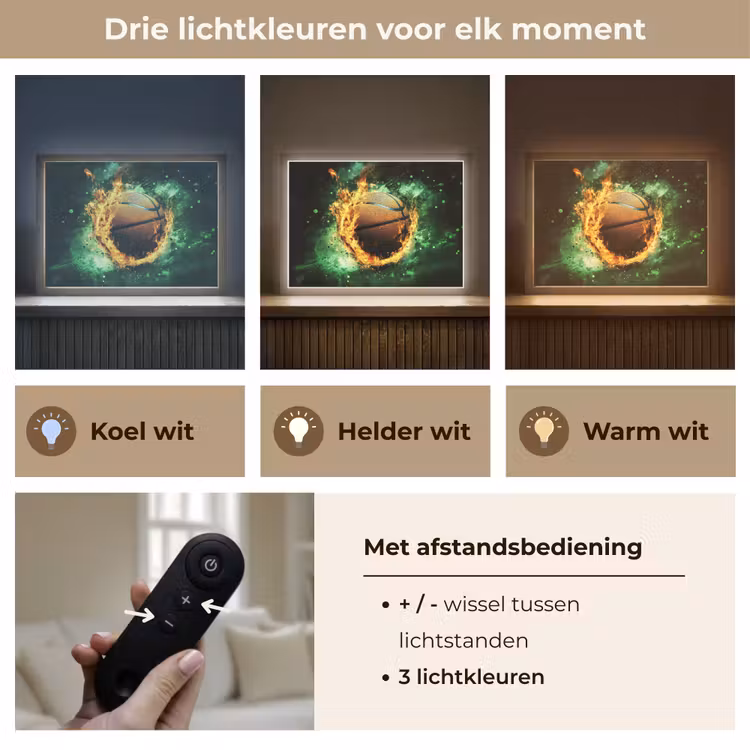 Basketbal - Vuur - Vlammen - Groen Light Box met batterij (Wandlamp kind) middel -USP_lichtkleurNL