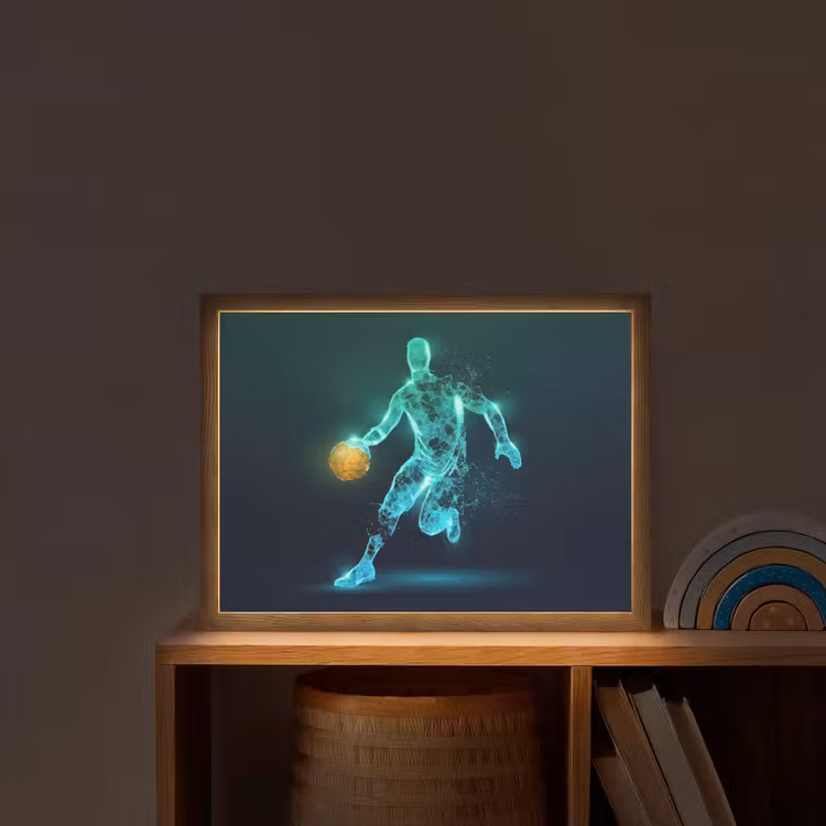 Basketbalspeler - Digitaal - Groen - Blauw Light Box met batterij (Wandlamp kind) middel -sfeer1_kind