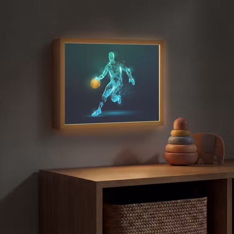 Basketbalspeler - Digitaal - Groen - Blauw Light Box met batterij (Wandlamp kind) middel -sfeer5_kind
