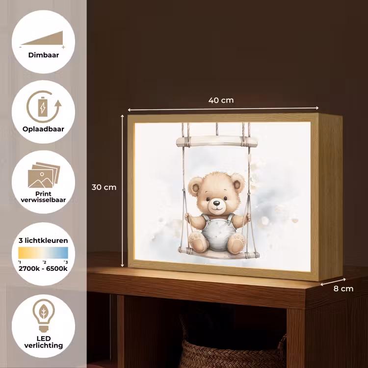 Beer - Baby - Dier - Kinderen Light Box met batterij (Wandlamp kind) middel -USP_websiteoverzichtNL