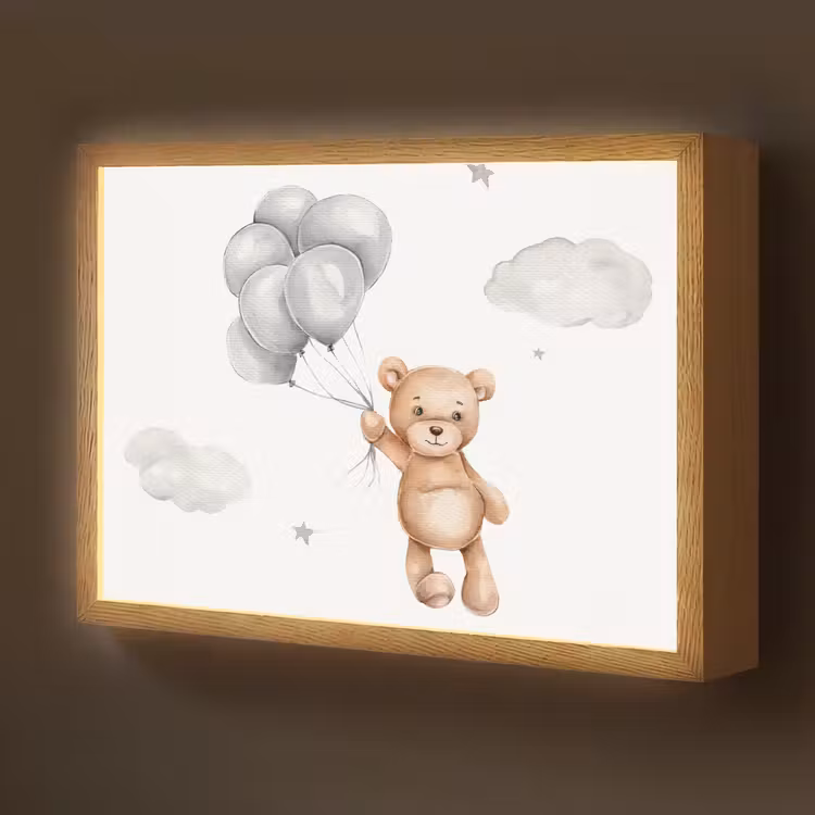 Beer - Ballon - Sterren - Kinderen Light Box met batterij (Wandlamp kind) middel -z3d_website