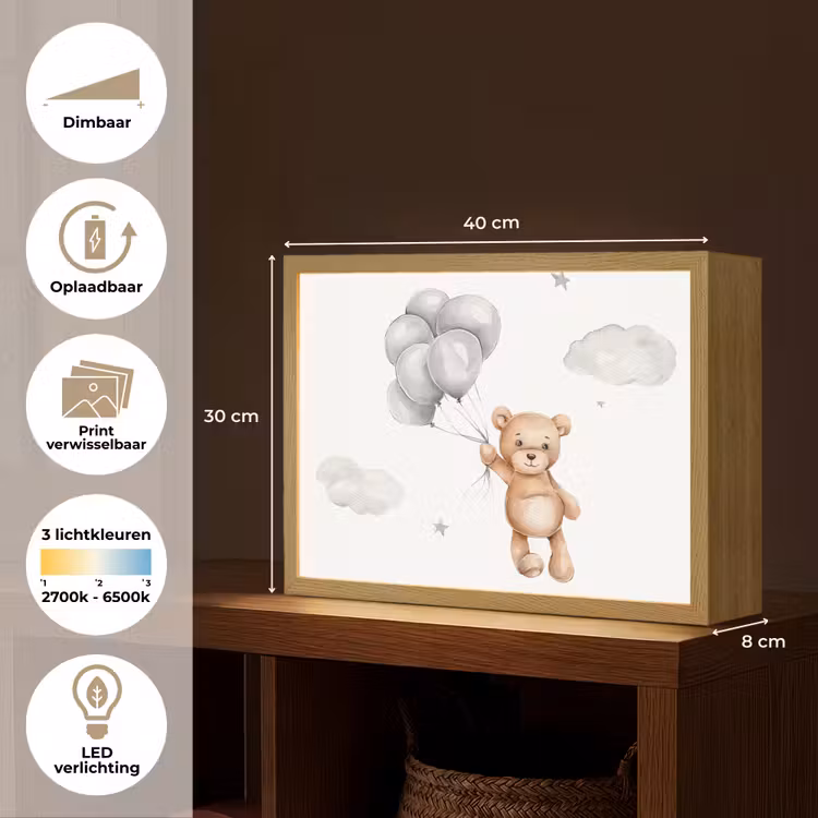 Beer - Ballon - Sterren - Kinderen Light Box met batterij (Wandlamp kind) middel -USP_websiteoverzichtNL