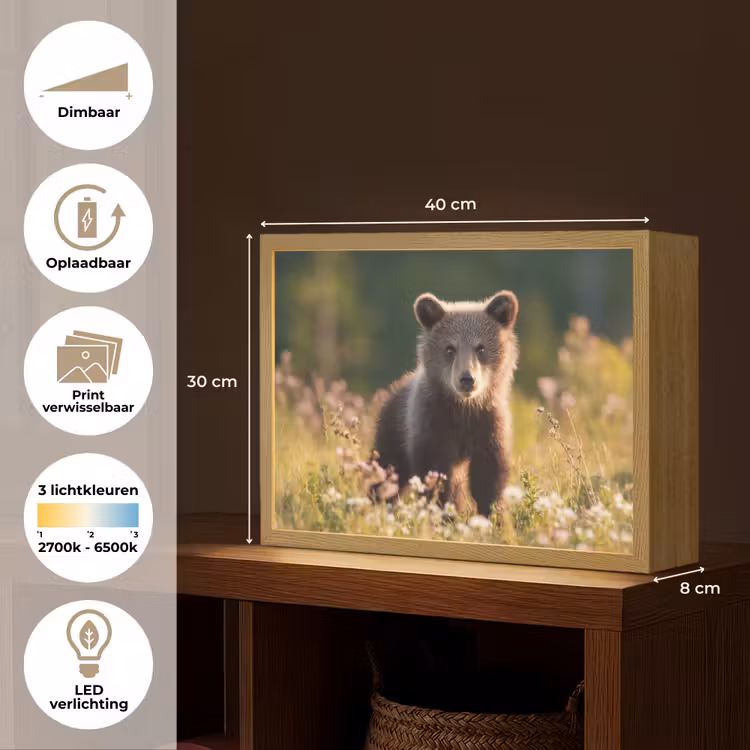 Beer - Bloemenveld - Gras Light Box met batterij (Wandlamp kind) middel -USP_websiteoverzichtNL