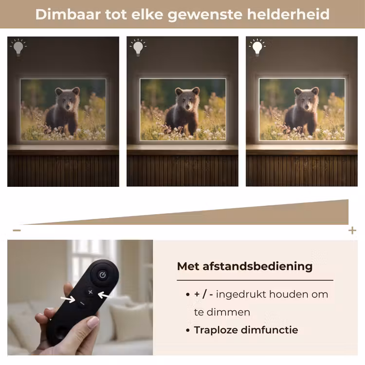 Beer - Bloemenveld - Gras Light Box met batterij (Wandlamp kind) middel -USP_dimbaarNL