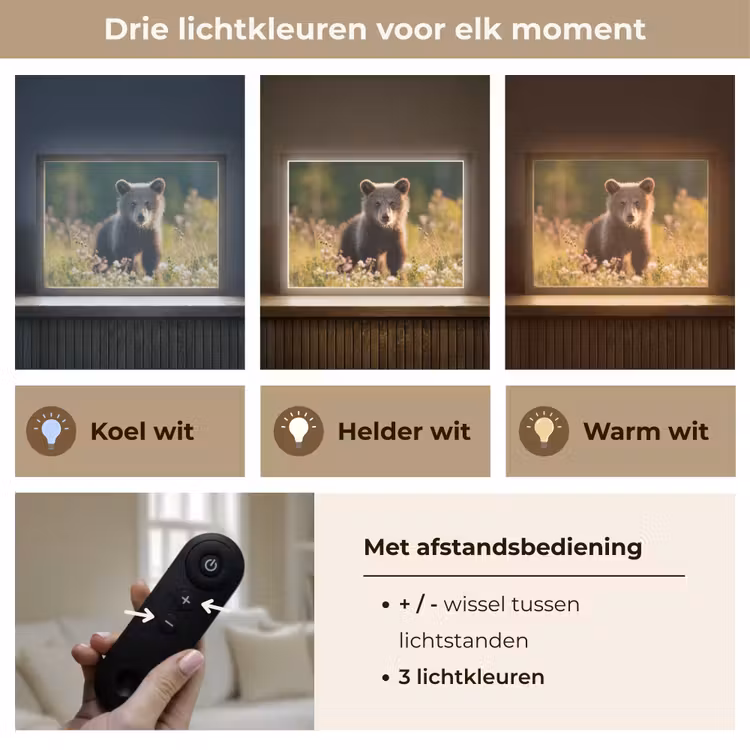 Beer - Bloemenveld - Gras Light Box met batterij (Wandlamp kind) middel -USP_lichtkleurNL