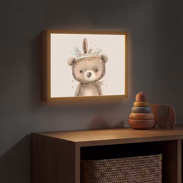 Beer - Boho - Indianentooi - Dieren Light Box met batterij (Wandlamp kind) middel -sfeer5_kind