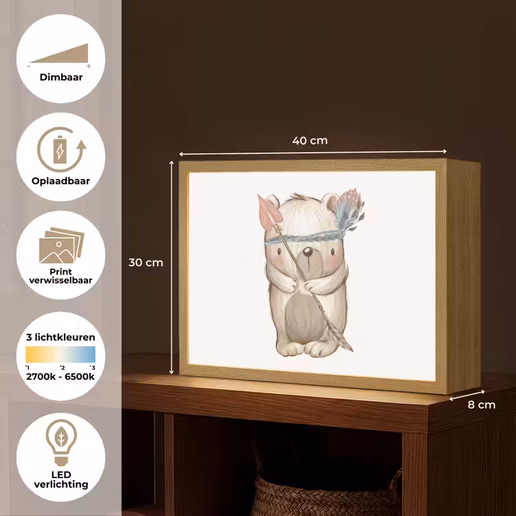 Beer - Dier - Bosdieren Light Box met batterij (Wandlamp kind) middel -USP_websiteoverzichtNL