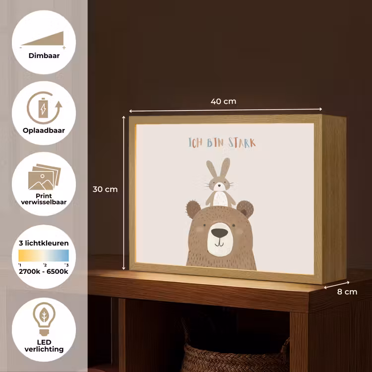 Beer - Konijn - Beige - Dieren - Quote Light Box met batterij (Wandlamp kind) middel -USP_websiteoverzichtNL