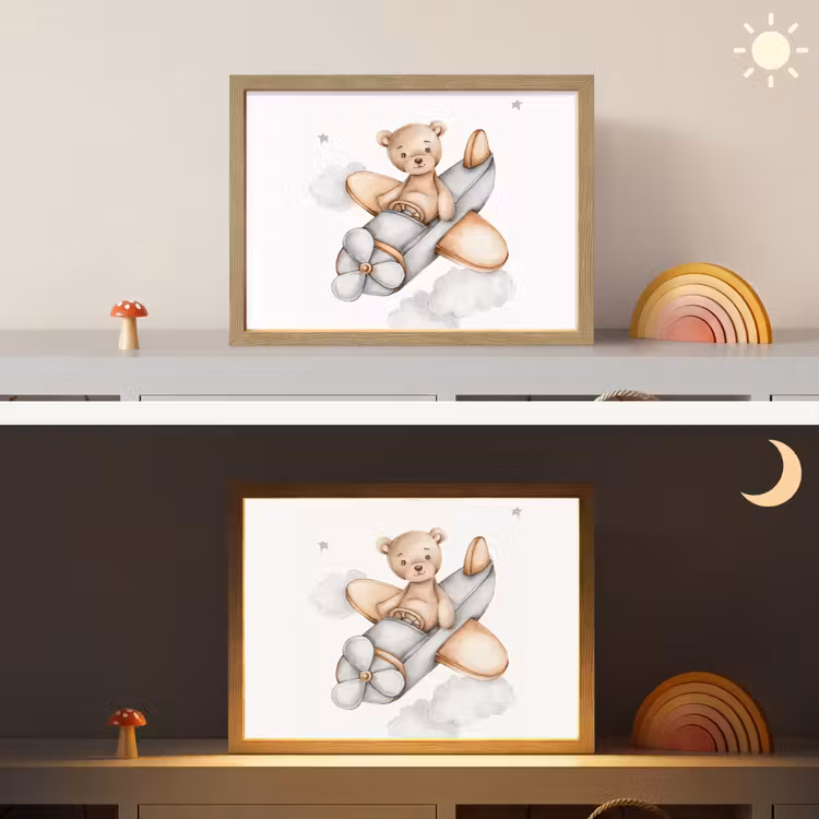 Beer - Vliegtuig - Sterren - Kinderen Light Box met batterij (Wandlamp kind) middel -sfeer3_kind
