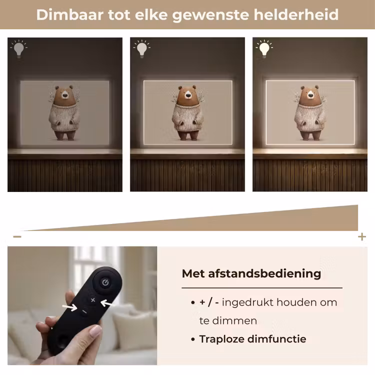 Beer - Witte bloemen - Knus Light Box met batterij (Wandlamp kind) middel -USP_dimbaarNL