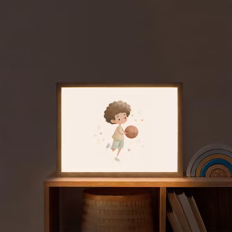 Beige - Jongen - Basketbal - Stippen Light Box met batterij (Wandlamp kind) middel -sfeer1_kind