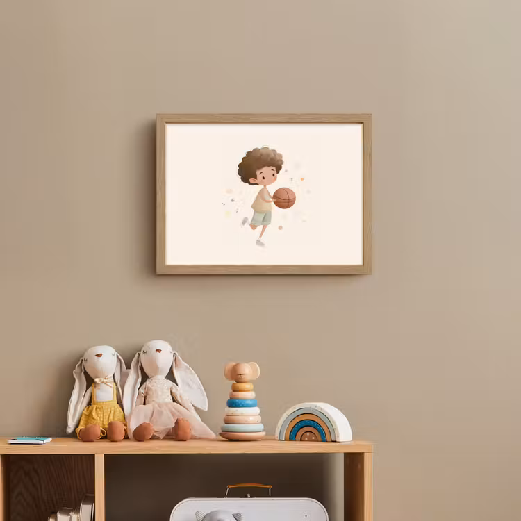 Beige - Jongen - Basketbal - Stippen Light Box met batterij (Wandlamp kind) middel -sfeer2_kind