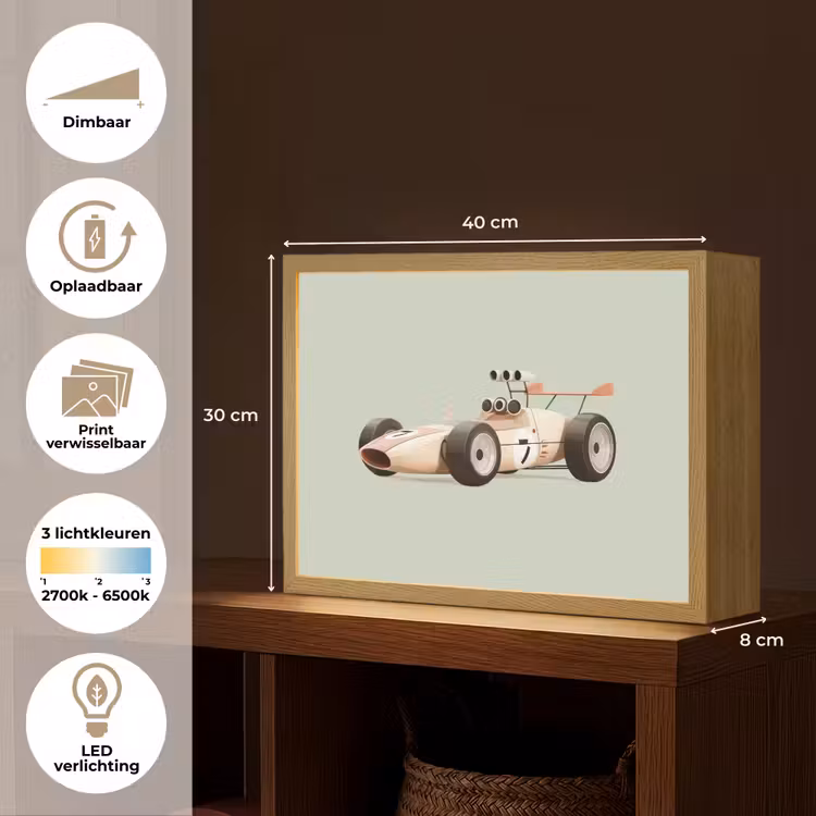 Beige - Raceauto - Groen Light Box met batterij (Wandlamp kind) middel -USP_websiteoverzichtNL