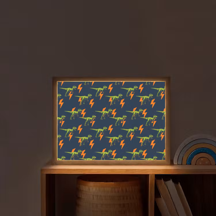 Bliksemschichten - Oranje - Dinosaurussen Light Box met batterij (Wandlamp kind) middel -sfeer1_kind
