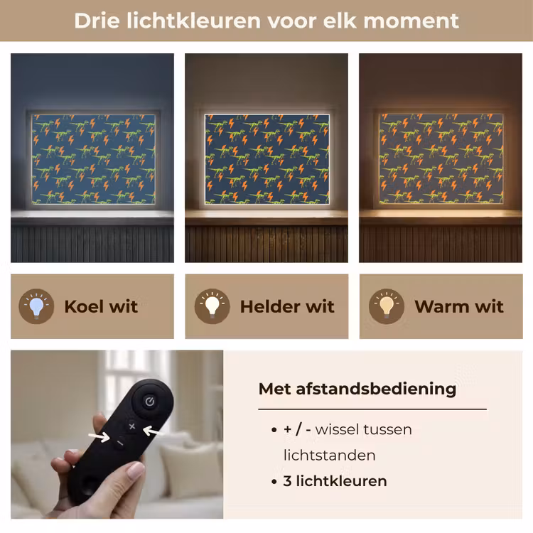 Bliksemschichten - Oranje - Dinosaurussen Light Box met batterij (Wandlamp kind) middel -USP_lichtkleurNL