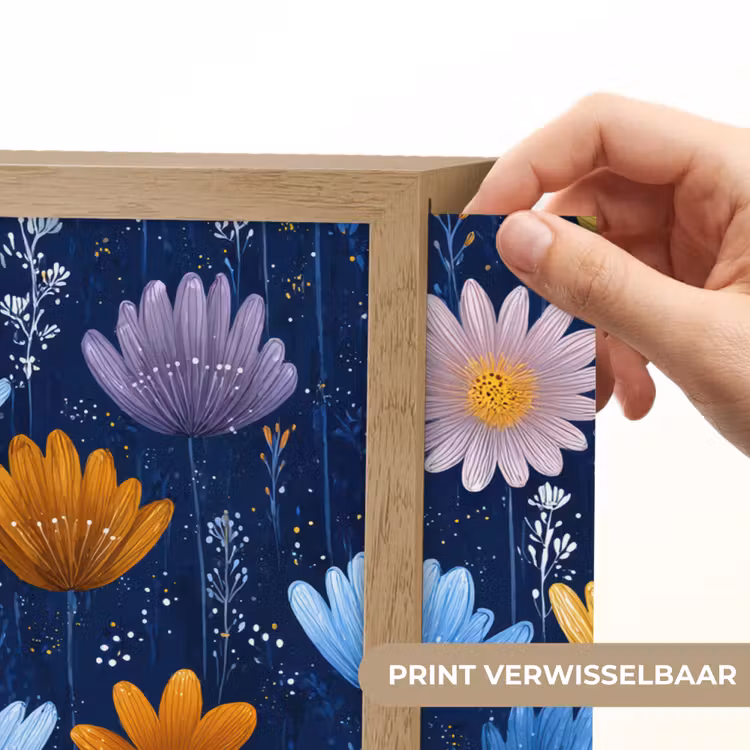 Bloemen - Patroon - Blauw - Contrast Light Box met batterij (Wandlamp kind) middel -USP_websiteprintNL