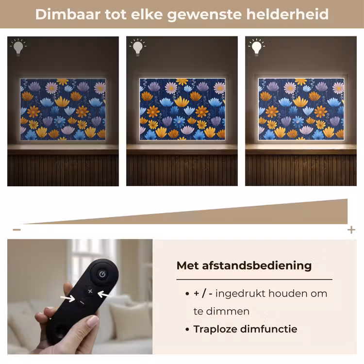 Bloemen - Patroon - Blauw - Contrast Light Box met batterij (Wandlamp kind) middel -USP_dimbaarNL