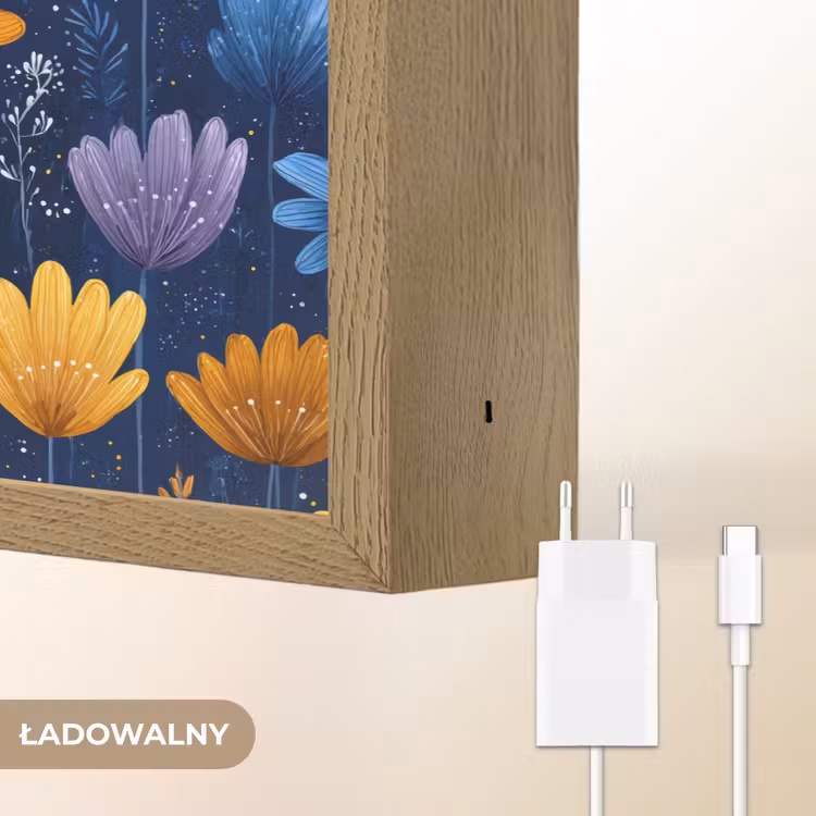 Bloemen - Patroon - Blauw - Contrast Light Box met batterij (Wandlamp kind) middel -USP_websiteoplaadbaarNL