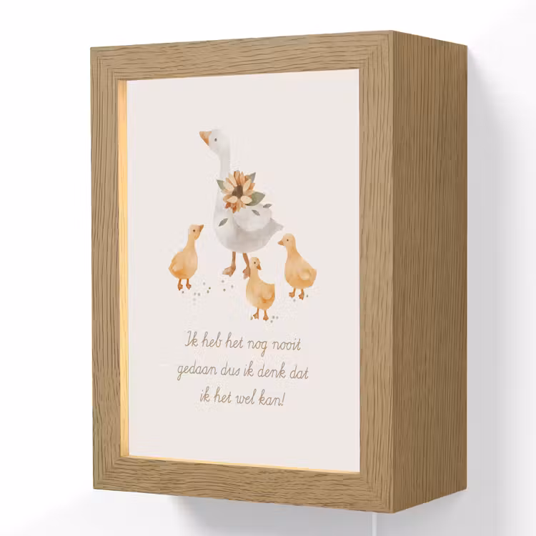 Boerderij dieren - Eend - Quote - 'Ik heb het nog nooit gedaan dus ik denk dat ik het wel kan!' Light Box met kabel (Wandlamp kind) klein -3d