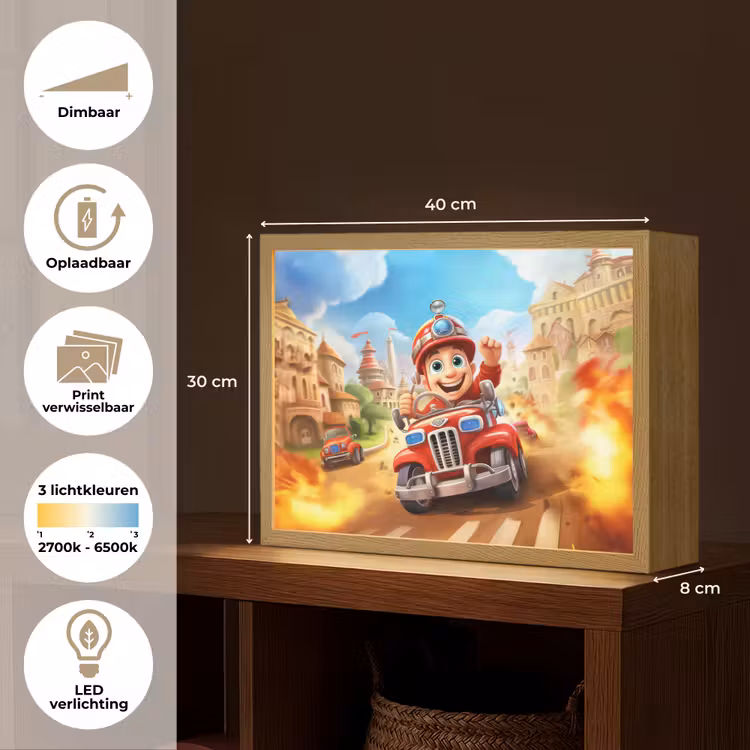 Brandweer - Jongens - Kinderen - Auto Light Box met batterij (Wandlamp kind) middel -USP_websiteoverzichtNL