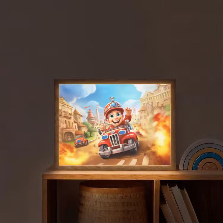 Brandweer - Jongens - Kinderen - Auto Light Box met batterij (Wandlamp kind) middel -sfeer1_kind