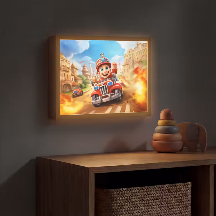 Brandweer - Jongens - Kinderen - Auto Light Box met batterij (Wandlamp kind) middel -sfeer5_kind