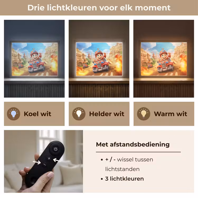 Brandweer - Jongens - Kinderen - Auto Light Box met batterij (Wandlamp kind) middel -USP_lichtkleurNL