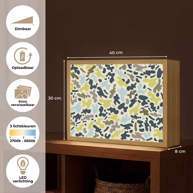 Camouflage - Groen - Blauw - Jongens - Kinderen Light Box met batterij (Wandlamp kind) middel -USP_websiteoverzichtNL