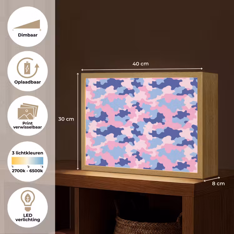 Camouflage - Patroon - Donkerblauw Light Box met batterij (Wandlamp kind) middel -USP_websiteoverzichtNL