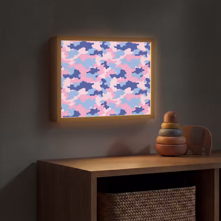 Camouflage - Patroon - Donkerblauw Light Box met batterij (Wandlamp kind) middel -sfeer5_kind